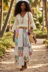 Ivory Printed Patchwork Wide Leg Pants Boho Fashion, Pants, $ 65.00, A Moment Of Now™