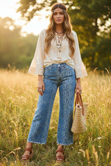 Judy Blue High Rise Ankle Wide Leg Jeans | Print Denim, Jeans, $ 79.00, A Moment Of Now™