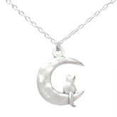 Silver Kitty Cat on The Moon Pendant Necklace for Cat Lovers | Gift for Birthday, Christmas, Mother's Day, Anniversary and Valentine's Day, Necklaces, $ 12.99, A Moment Of Now™