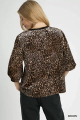 Chic Leopard Round Neck Three-Quarter Sleeve Blouse, Blouses, $ 48.00, A Moment Of Now™