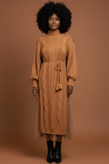 Light Brown Knit Tulle Two Piece Skirt Set