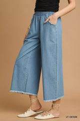Light Denim Blue Washed Fringe Hem Wide Leg Jeans - Trendy Fit, Jeans, $ 55.00, A Moment Of Now™