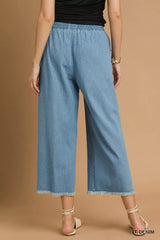 Light Denim Blue Washed Fringe Hem Wide Leg Jeans - Trendy Fit, Jeans, $ 55.00, A Moment Of Now™