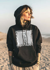 Lucina Black Abstract Scribble Modern Line Art Unisex Hoodie