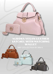 Aurora Vegan Leather Satchel with Matching Wallet