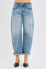 Medium Blue Slouchy Ankle Length Barrel Jeans - Plus Size, Jeans, $ 75.00, A Moment Of Now™
