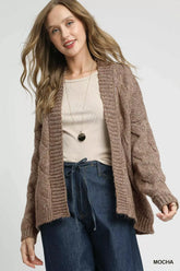 Mocha Brown Chunky Cable Knit Open Front Cardigan - Stylish Comfort, Cardigans, $ 65.00, A Moment Of Now™