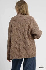 Mocha Brown Chunky Cable Knit Open Front Cardigan - Stylish Comfort, Cardigans, $ 65.00, A Moment Of Now™