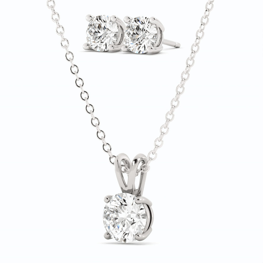 3CTW Moissanite Stud Earrings & Pendant Necklace Set in 14K White Gold Overlay, Charms & Pendants, $ 299.00, A Moment Of Now™