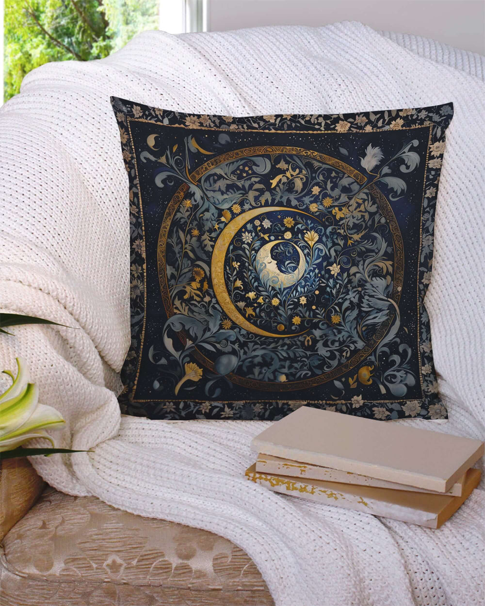 Mystic Moon & Blooms William Morris Inspired Print Decorative Cushion Throw Pillow | Boutique In USA, Throw Pillows, $ 63.50, A Moment Of Now™