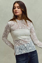 Off White Lace Long Sleeve 3d Effect Floral Layering Top, Blouses, $ 49.00, A Moment Of Now™