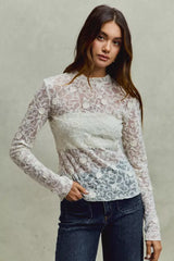 Off White Lace Long Sleeve 3d Effect Floral Layering Top, Blouses, $ 49.00, A Moment Of Now™