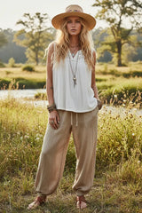 Off White Lace Detail Double Gauze Patch Sleeveless Top Boho Fashion, Tank Tops, $ 59.00, A Moment Of Now™