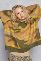 Olive Mock Neck Abstract Colorblock Pattern Sweater for Chic Style, Sweaters, $ 53.00, A Moment Of Now™