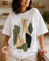 Abstract Brushstroke T-Shirt | Olive, Tan & Black Minimal Art Tee