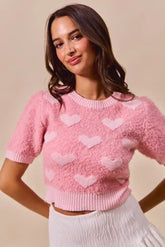 Pink All Over Heart Valentine Cropped Sweater - Cozy & Cute, , $ 55.00, A Moment Of Now™
