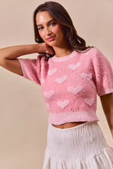 Pink All Over Heart Valentine Cropped Sweater - Cozy & Cute, , $ 55.00, A Moment Of Now™