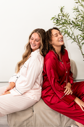 Bright Red Satin Pajama Pants Set