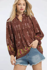 Rosewood Floral Boho Peasant Blouse - Effortless Style, Blouses, $ 62.00, A Moment Of Now™