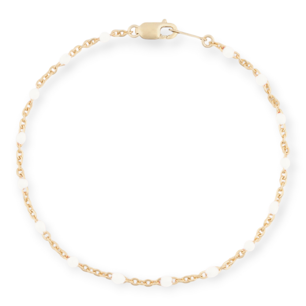 White Daisy Bracelet | 14K Gold Filled Enamel Chain, Bracelets, $ 52.00, A Moment Of Now™