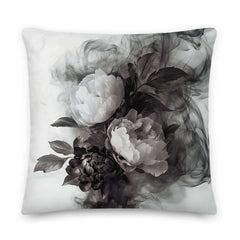 Black and White Smoky Peony Throw Pillow Cushion Cover + Insert