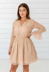 Leopard Chiffon Dress in Blush + Gold | Boutique In USA, Dresses, $ 180.00, A Moment Of Now™