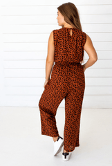 Leopard Sleeveless Jumpsuit in Sienna + Black | Boutique In USA, Jumpsuits, $ 140.00, A Moment Of Now™