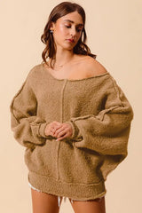 Taupe Loose Fit Exposed Seam Slouchy Boucle Sweater Offer, Sweaters, $ 61.00, A Moment Of Now™