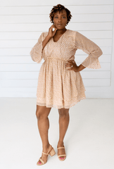Leopard Chiffon Dress in Blush + Gold | Boutique In USA, Dresses, $ 180.00, A Moment Of Now™