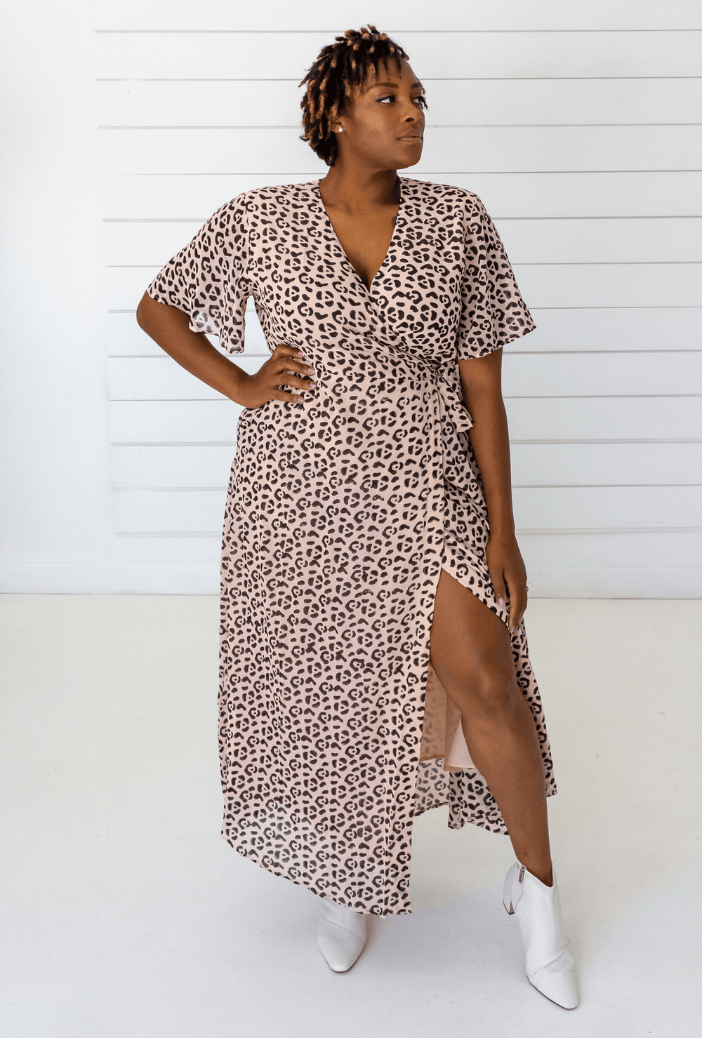 Leopard Maxi Wrap Dress in Blush + Black | Boutique In USA, Dresses, $ 198.00, A Moment Of Now™