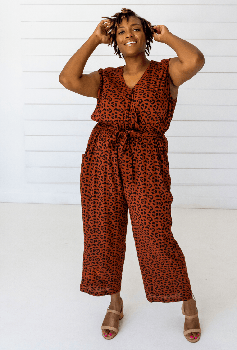 Leopard Sleeveless Jumpsuit in Sienna + Black | Boutique In USA, Jumpsuits, $ 140.00, A Moment Of Now™