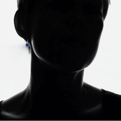 4.50CTW Lab Grown Cushion Cut Blue Sapphire Drop Earrings in 925 Sterling Silver - 8mm Square Gems, Earrings, $ 99.00, A Moment Of Now™