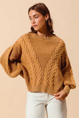 Vintage Camel Loose Fit Textured Cable Sweater - Timeless Style, Sweaters, $ 65.00, A Moment Of Now™