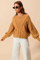 Vintage Camel Loose Fit Textured Cable Sweater - Timeless Style, Sweaters, $ 65.00, A Moment Of Now™