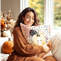 Autumn Watercolor Pumpkin Throw Pillow – Seasonal Farmhouse Cushion