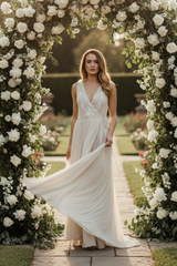 Floral Embroidered Wedding Dress in Cream + Silver