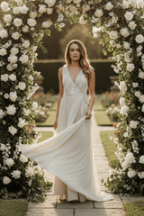 Floral Embroidered Wedding Dress in Cream + Silver