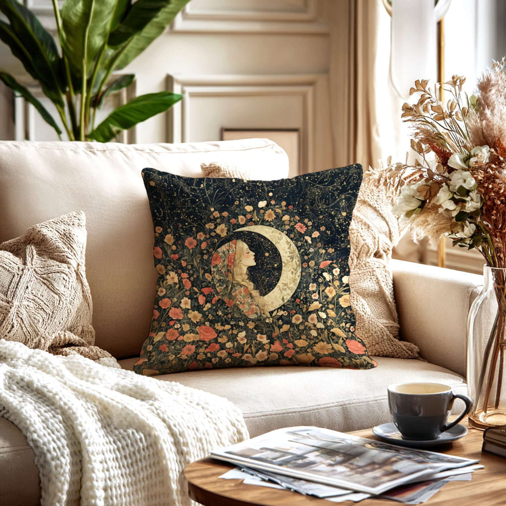 William Morris–Inspired Floral Moon Girl Decorative Throw Pillow, Arts & Crafts Accent Cushion | Boutique In USA, Throw Pillows, $ 55.00, A Moment Of Now™