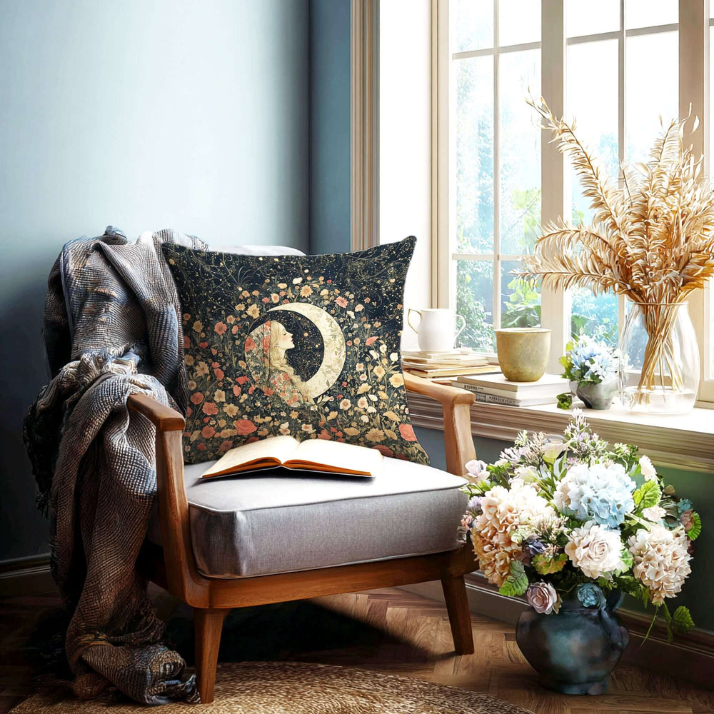 William Morris–Inspired Floral Moon Girl Decorative Throw Pillow, Arts & Crafts Accent Cushion | Boutique In USA, Throw Pillows, $ 55.00, A Moment Of Now™