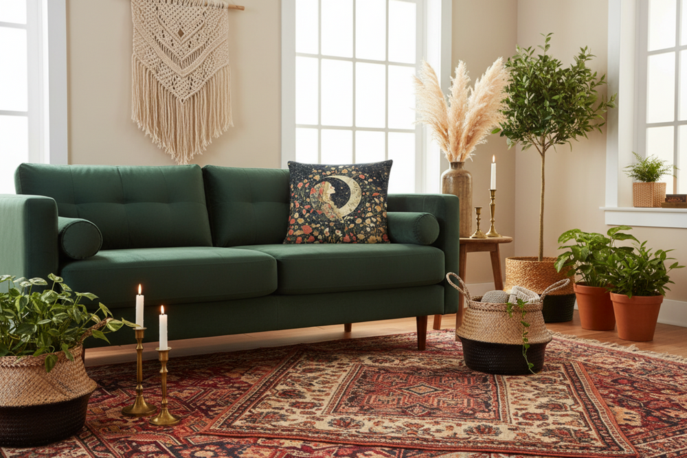William Morris–Inspired Floral Moon Girl Decorative Throw Pillow, Arts & Crafts Accent Cushion | Boutique In USA, Throw Pillows, $ 55.00, A Moment Of Now™