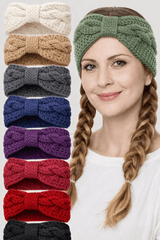 Winter Crochet Bow Twisted Headband - Cozy Elegance, Headbands, $ 15.00, A Moment Of Now™