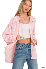 Zenana Woven Stripe Button Down Shirt | Classic Versatile Blouse, Shirts, $ 39.00, A Moment Of Now™