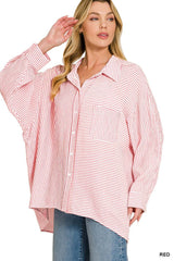 Zenana Woven Stripe Button Down Shirt | Classic Versatile Blouse, Shirts, $ 39.00, A Moment Of Now™