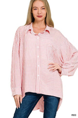 Zenana Woven Stripe Button Down Shirt | Classic Versatile Blouse, Shirts, $ 39.00, A Moment Of Now™
