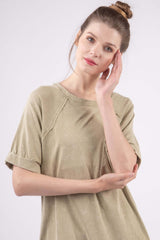 Sage Washed Round Neck Mini Tee Dress - Casual Style, Dresses, $ 40.00, A Moment Of Now™