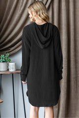 Black Ribbed Long Sleeve Hooded Dress | Cozy Style, Dresses, $ 47.00, A Moment Of Now™