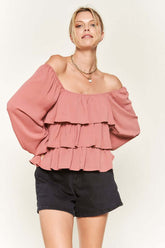 Tiered Flounce Blouse JJT5023P - Stylish Chiffon Design, Blouses, $ 59.00, A Moment Of Now™