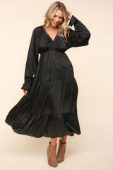Black Flounce Long Sleeve Tiered Midi Dress, Dresses, $ 69.00, A Moment Of Now™