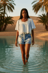 Floral Print Lace Trim Blouse | Boutique In USA, Blouses, $ 65.00, A Moment Of Now™