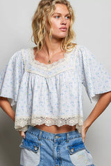 Floral Print Lace Trim Blouse | Boutique In USA, Blouses, $ 65.00, A Moment Of Now™